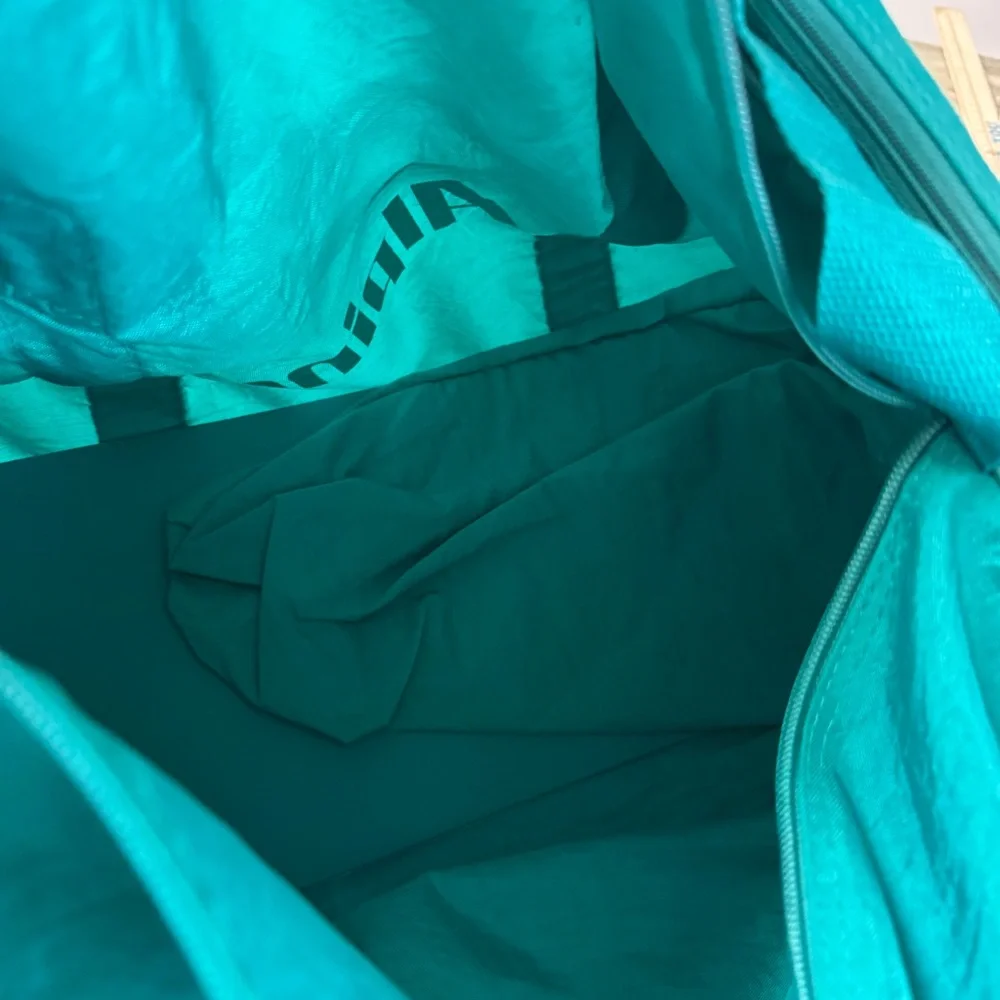 Vintage Alpine Duffel Bag–Teal Canvas Gym/Travel Bag with Retro Mountain Graphic